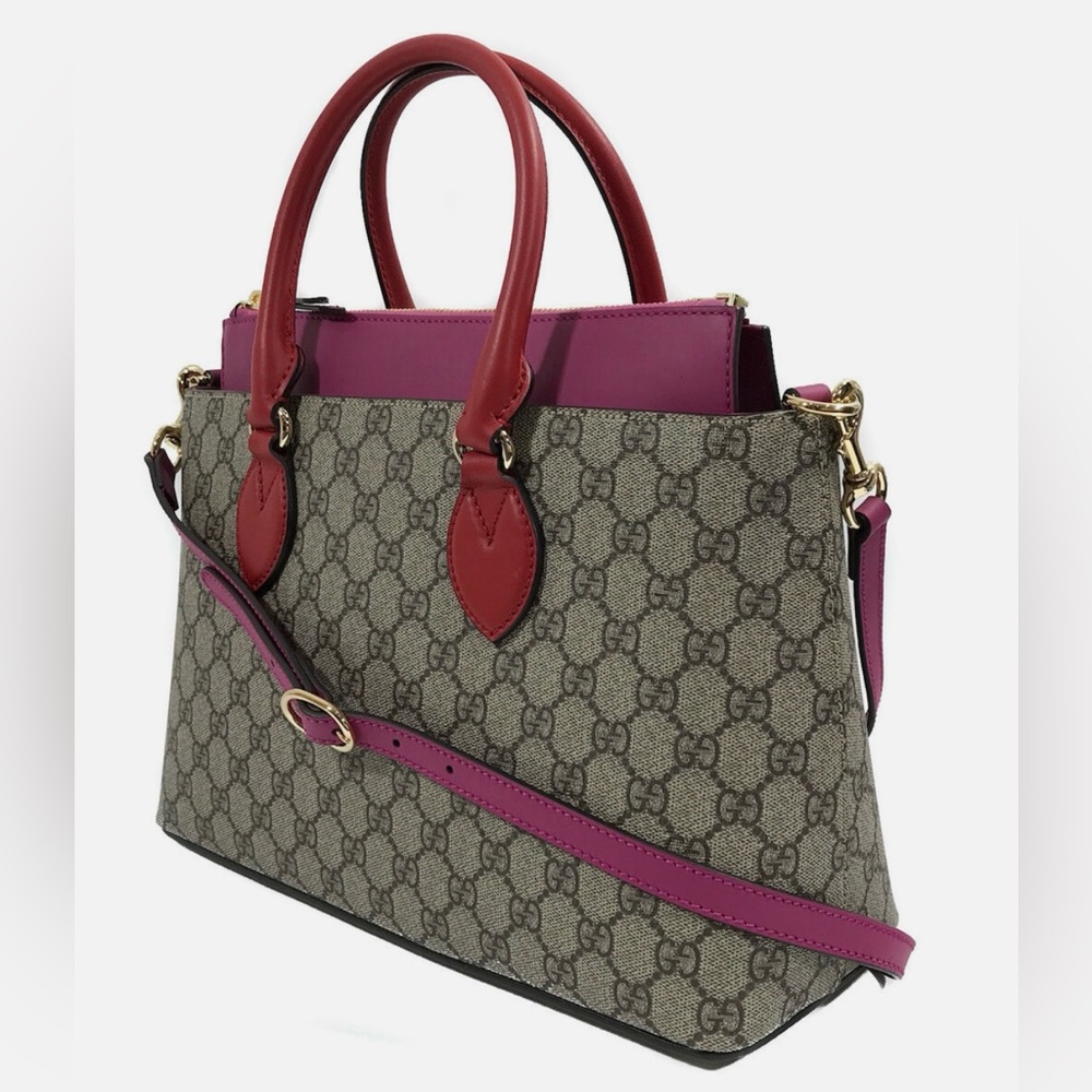 GUCCI GG MONOGRAM MOON CALFSKIN MEDIUM ZIP TOTE BEIGE, RED AND PINK - Picture 3 of 16